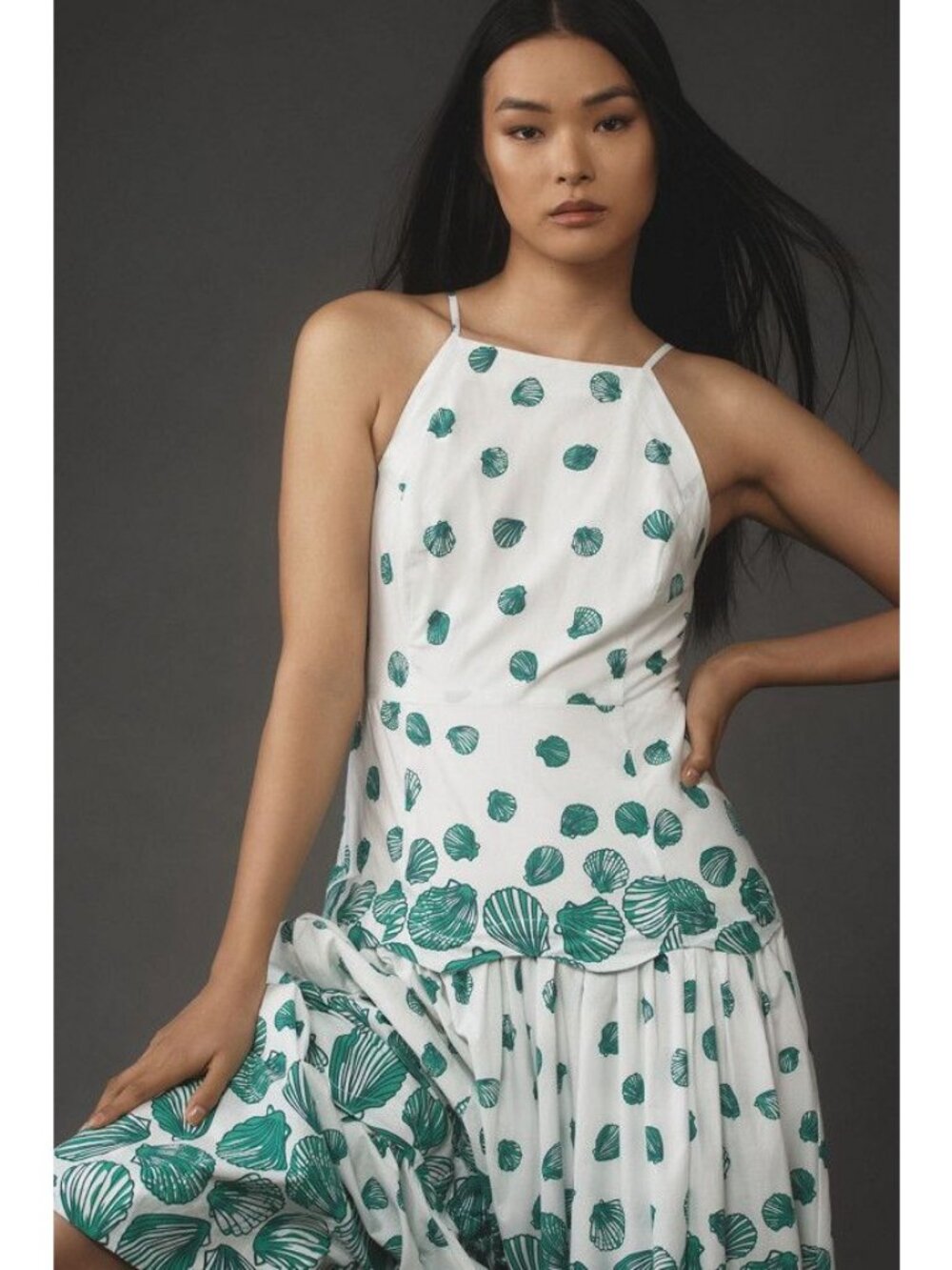 Anthropologie Maeve Seashell Halter Tiered Cotton Maxi Dress 1X - Picture 4 of 12